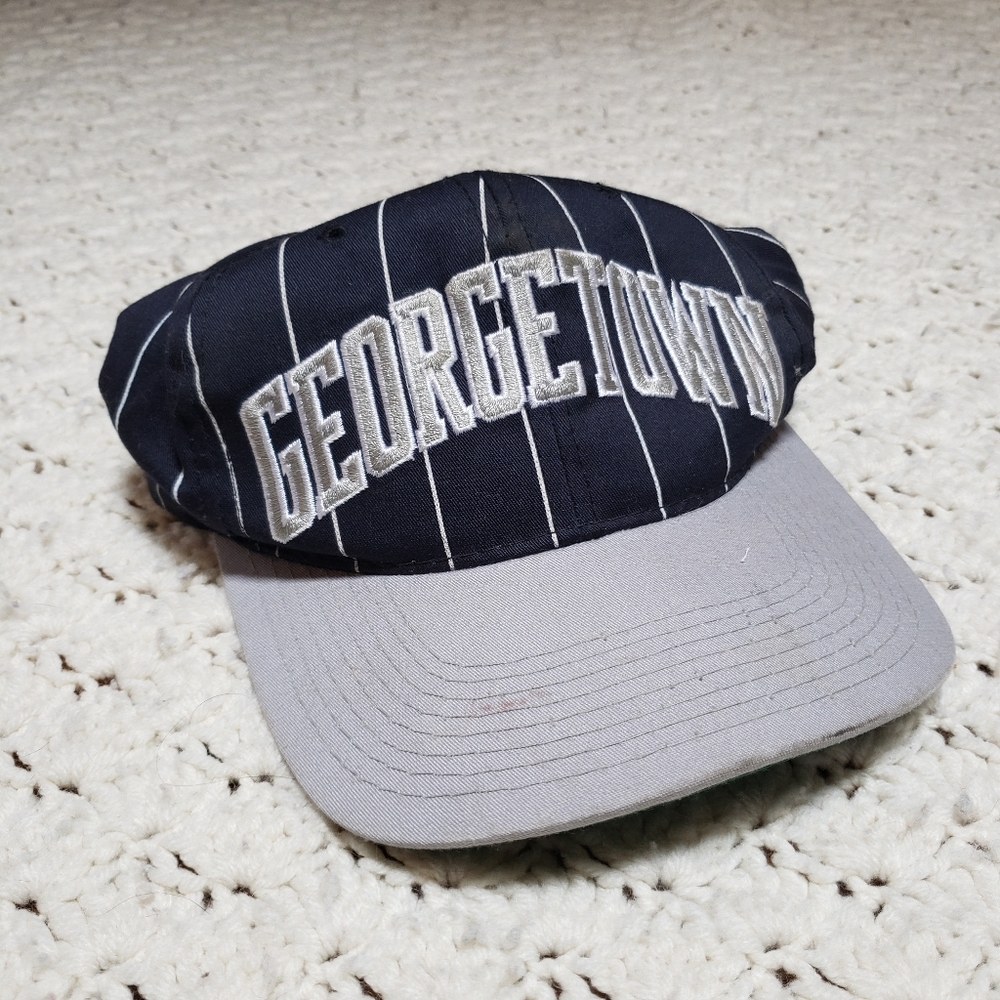 Vtg Starter Georgetown University NCAA Arch Pinstripe Snapback Hat Baseball Cap